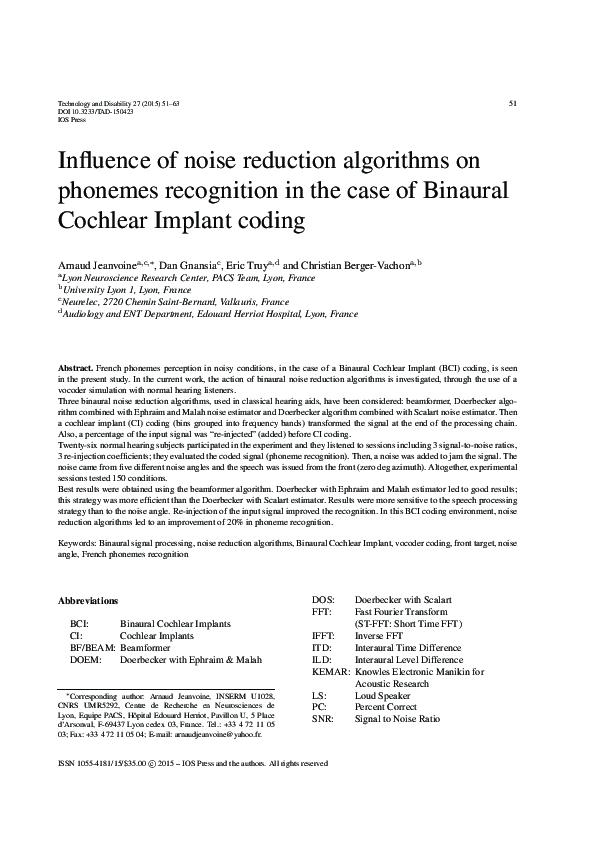 (PDF) Influence of noise reduction algorithms on phonemes recognition ...