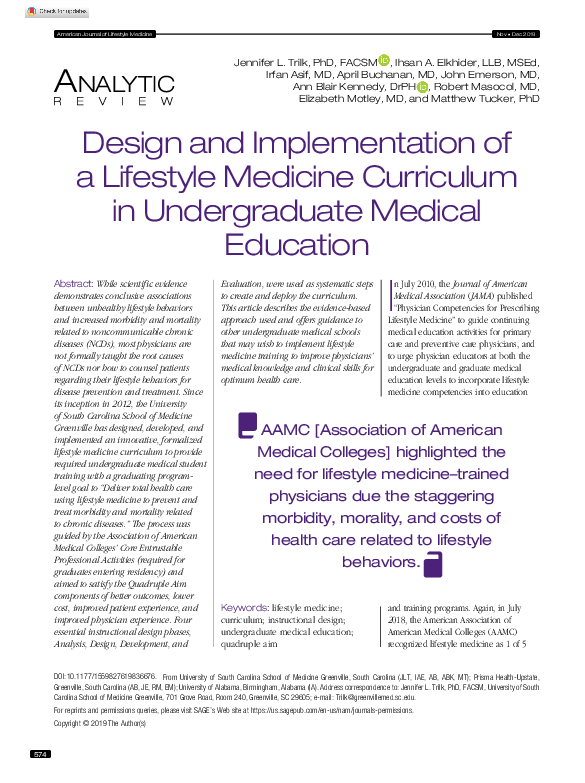 (PDF) Design and Implementation of a Lifestyle Medicine Curriculum in ...