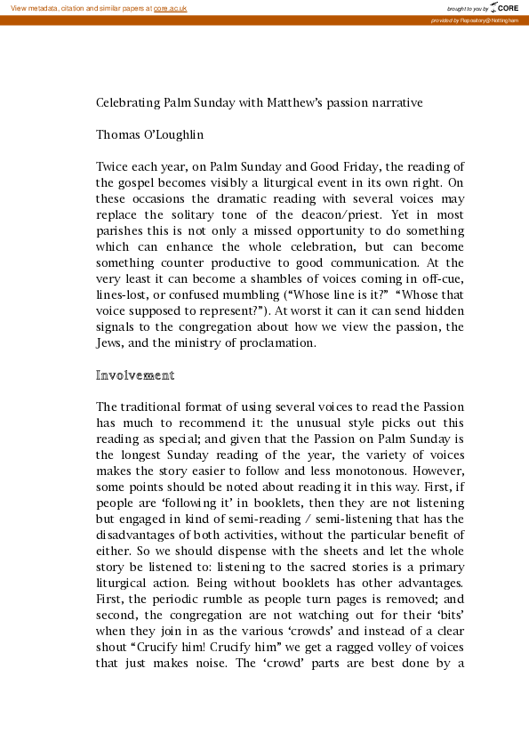 (PDF) Celebrating Palm Sunday with Matthew’s passion narrative Thomas