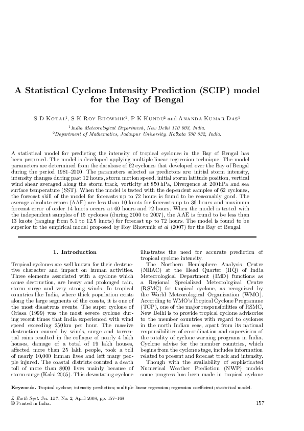 (PDF) A statistical cyclone intensity prediction (SCIP) model for the ...