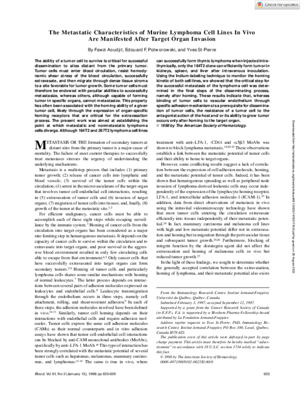 (PDF) The Metastatic Characteristics of Murine Lymphoma Cell Lines In ...