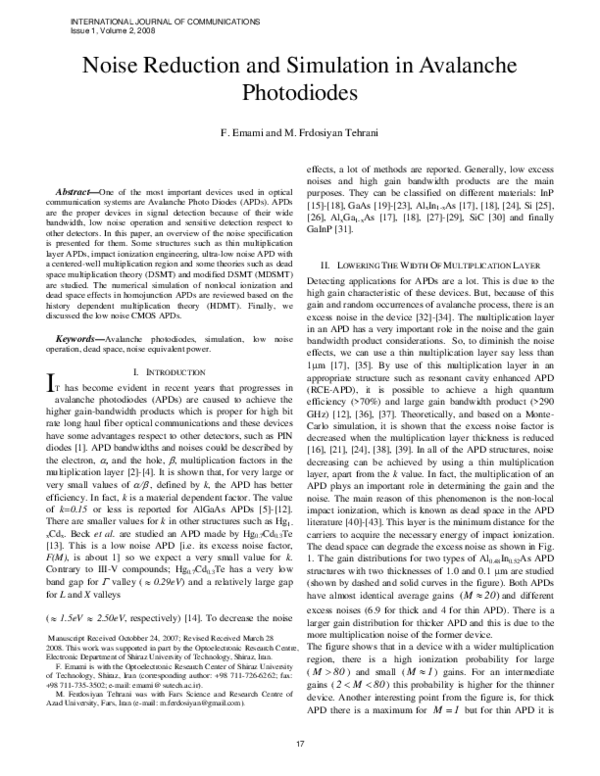 (PDF) Noise reduction and simulation in Avalanche Photodiodes Farzin Emami Academia.edu