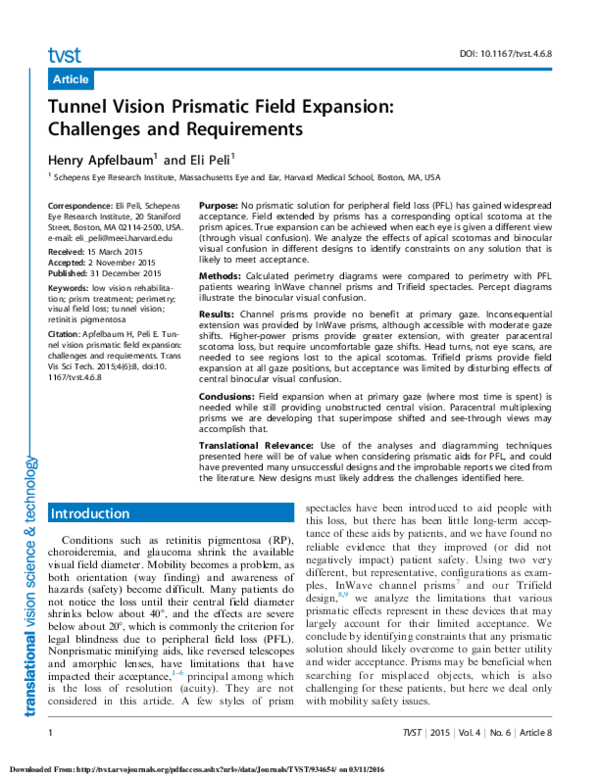 (PDF) Tunnel Vision Prismatic Field Expansion: Challenges and Requirements