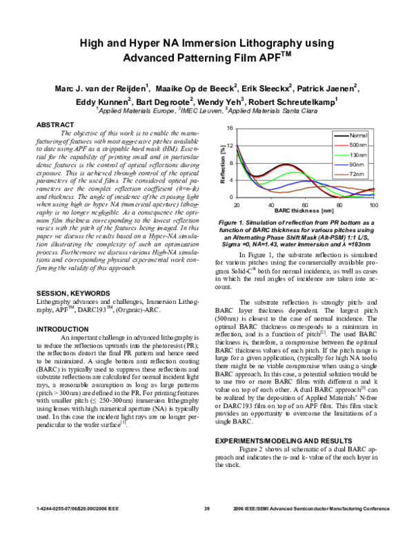 (PDF) High and Hyper NA Immersion Lithography using Advanced Patterning ...