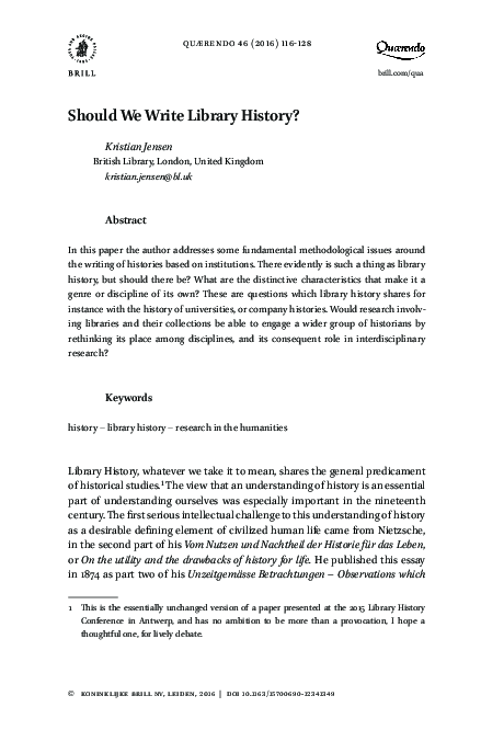 (PDF) Should We Write Library History?