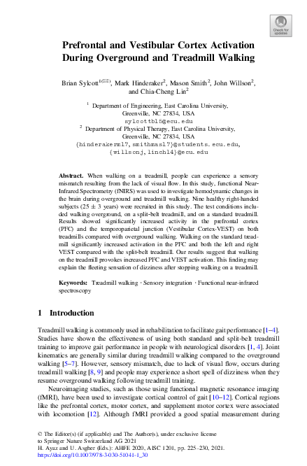 (PDF) Prefrontal and Vestibular Cortex Activation During Overground and ...