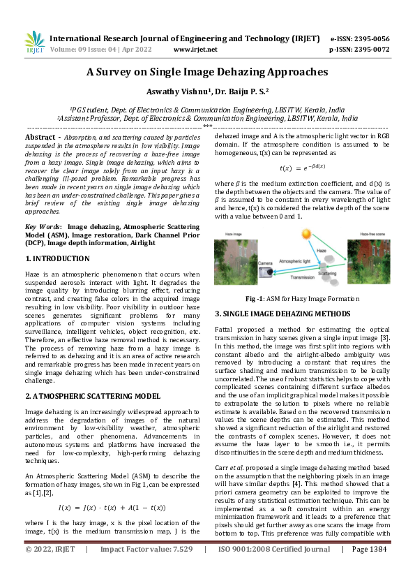 (PDF) A Survey on Single Image Dehazing Approaches