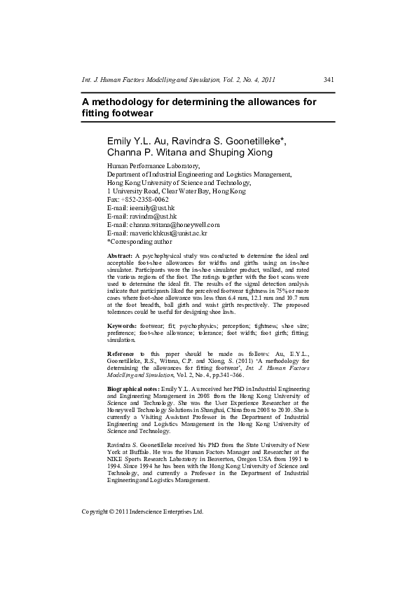 (PDF) A methodology for determining the allowances for fitting footwear