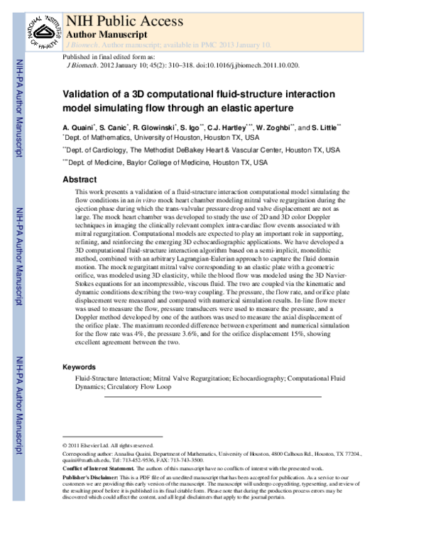 (PDF) Validation of a 3D computational fluid–structure interaction ...