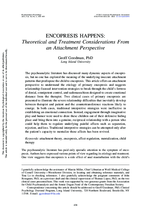 (PDF) Encopresis happens Theoretical and treatment considerations from