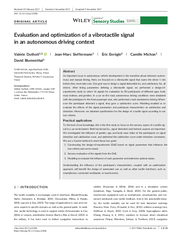 (PDF) Evaluation and optimization of a vibrotactile signal in an ...