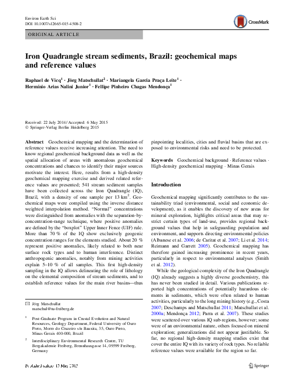 (PDF) Iron Quadrangle stream sediments, Brazil: geochemical maps and ...