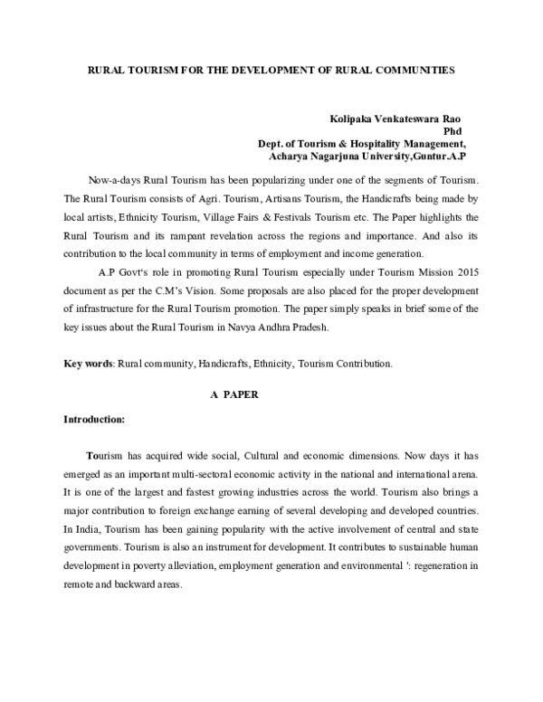 (DOC) RURAL TOURISM FOR THE DEVELOPMENT OF RURAL COMMUNITIES