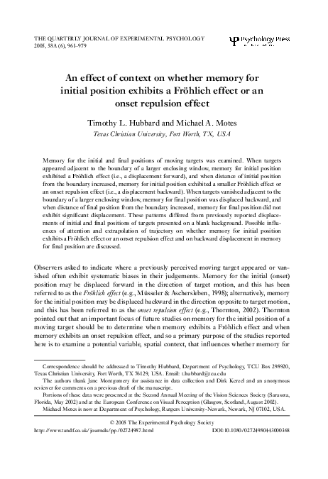 (PDF) An Effect of Context on Whether Memory for Initial Position ...