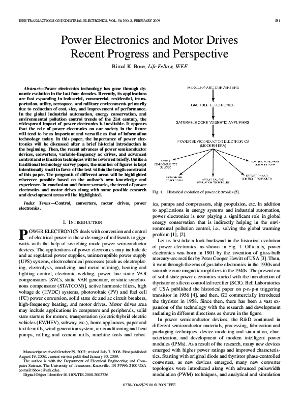 (PDF) Power Electronics and Motor Drives Recent Progress and