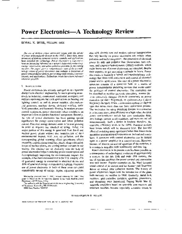 (PDF) Power electronicsa technology review Bimal Bose Academia.edu