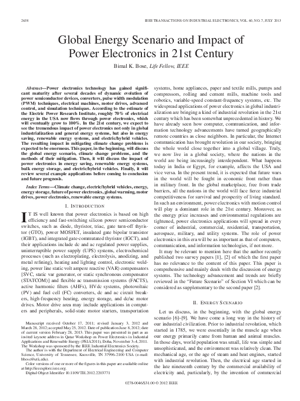(PDF) Global Energy Scenario and Impact of Power Electronics in 21st