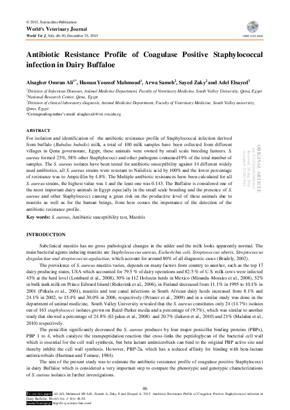 (PDF) Antibiotic Resistance Profile of Coagulase Positive ...
