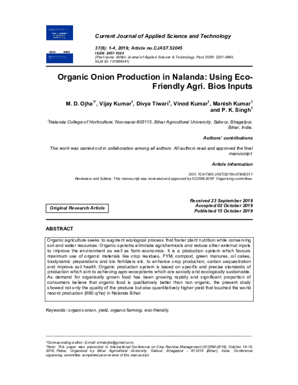 (PDF) Growth Rate of Area, Production and Productivity of Onion Crop in