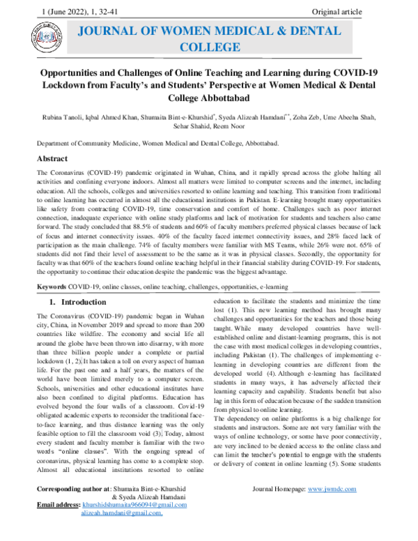 (PDF) Opportunities and Challenges of Online Teaching and Learning ...