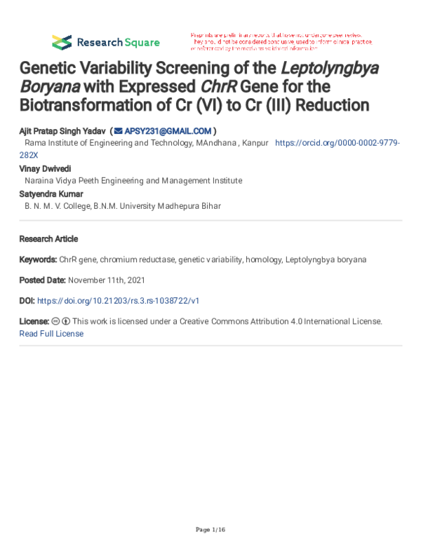 (PDF) Genetic Variability Screening of the Leptolyngbya Boryana with ...