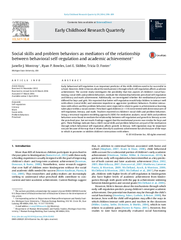 (PDF) Social skills and problem behaviors as mediators of the ...