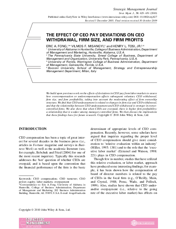 (PDF) The effect of CEO pay deviations on CEO withdrawal, firm size ...