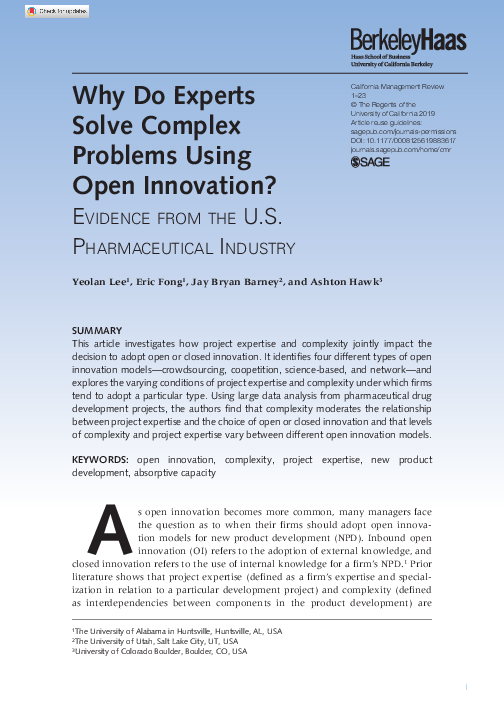 (PDF) Why Do Experts Solve Complex Problems Using Open Innovation ...