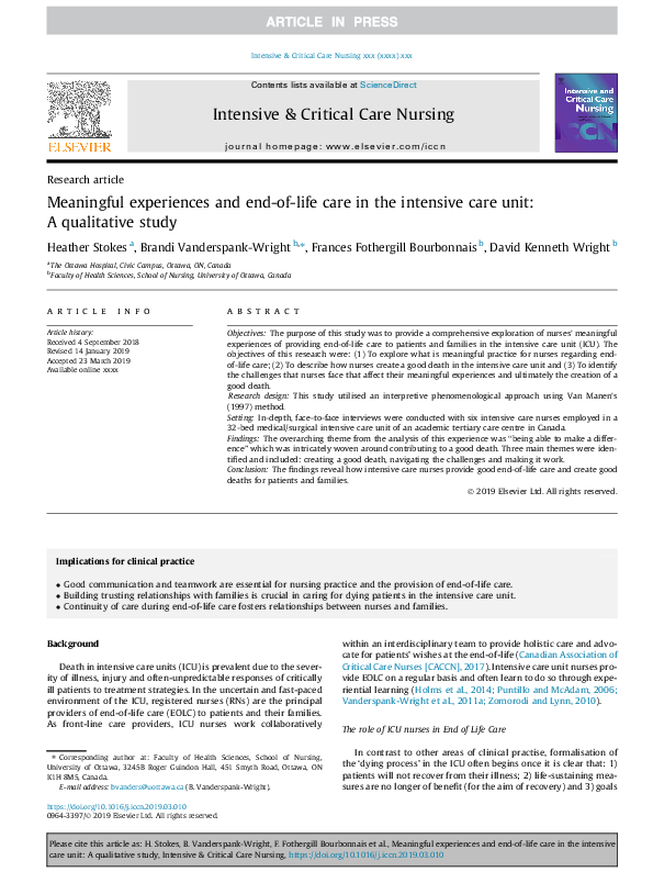 (PDF) Meaningful experiences and end-of-life care in the intensive care ...