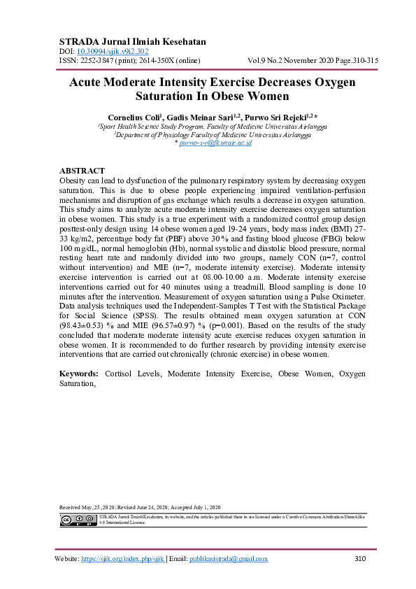 (PDF) Acute Moderate Intensity Exercise Decreases Oxygen Saturation In ...