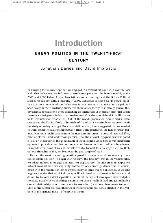 (PDF) Introduction: Urban Politics in the Twenty-First Century