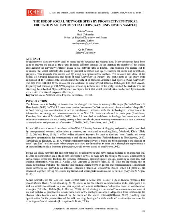 (PDF) The Use of Social Network Sites by Prospective Physical Education ...
