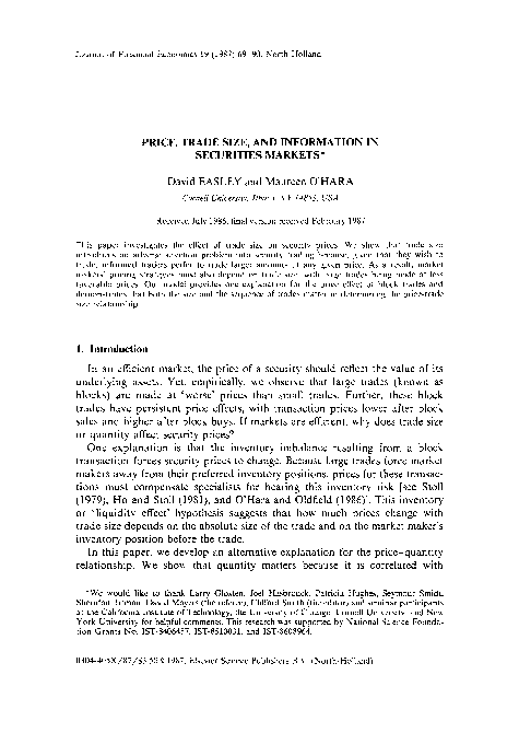 (PDF) Price, trade size, and information in securities markets