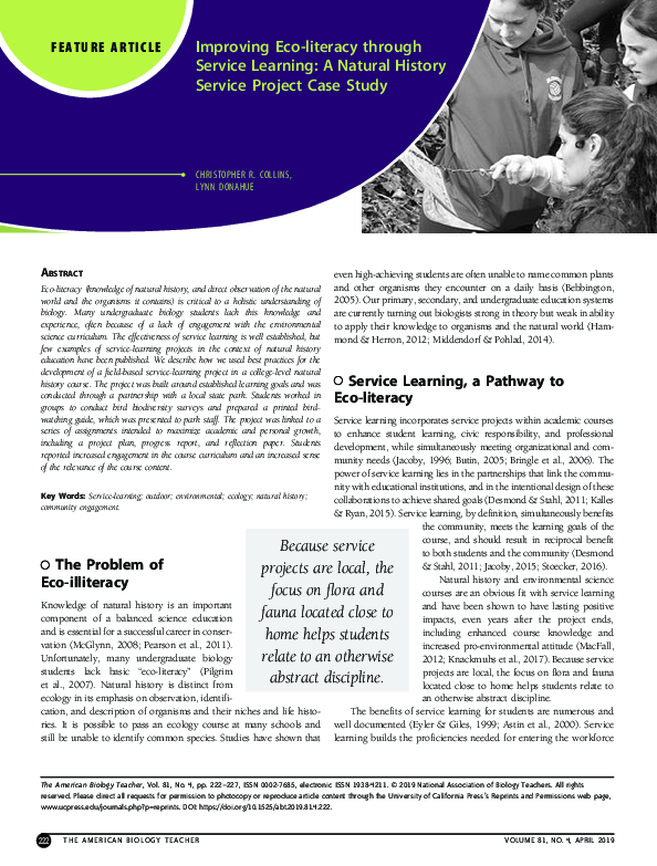 (PDF) Improving Eco-literacy through Service Learning: A Natural ...