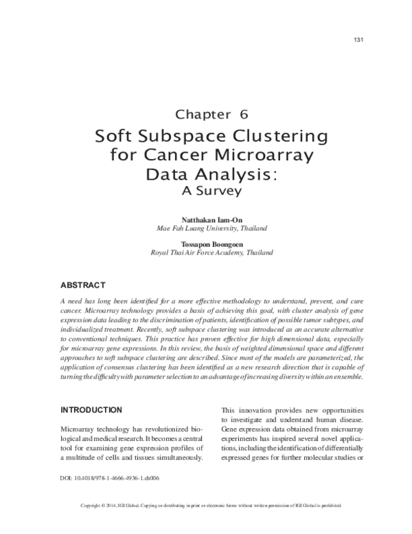 (PDF) Soft Subspace Clustering for Cancer Microarray Data Analysis