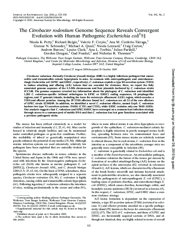 (PDF) The Citrobacter rodentium Genome Sequence Reveals Convergent ...