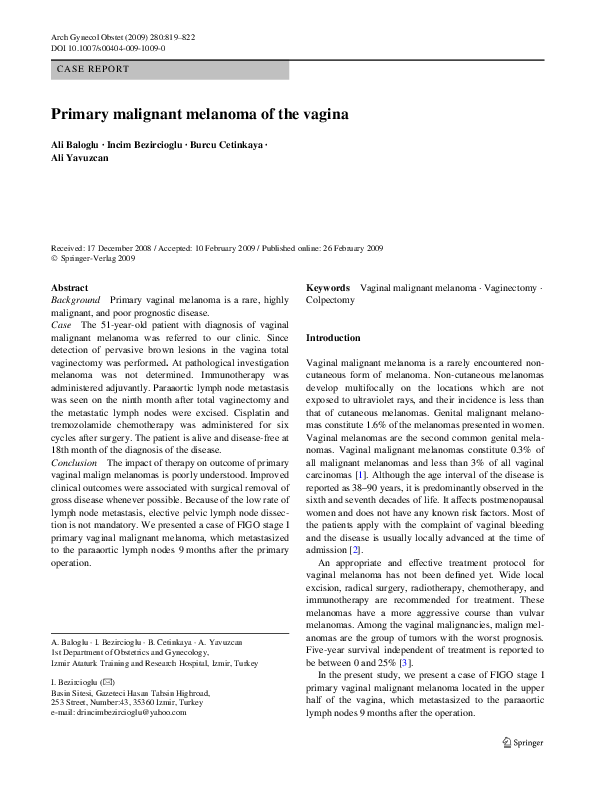 (PDF) Primary malignant melanoma of the vagina