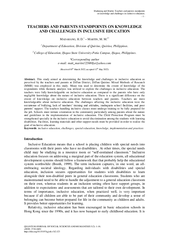 (PDF) Teachers and Parents Standpoints on Knowledge and Challenges in ...