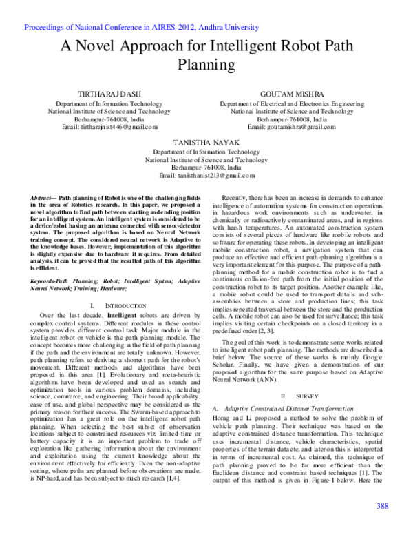 (PDF) A Novel Approach for Intelligent Robot Path Planning