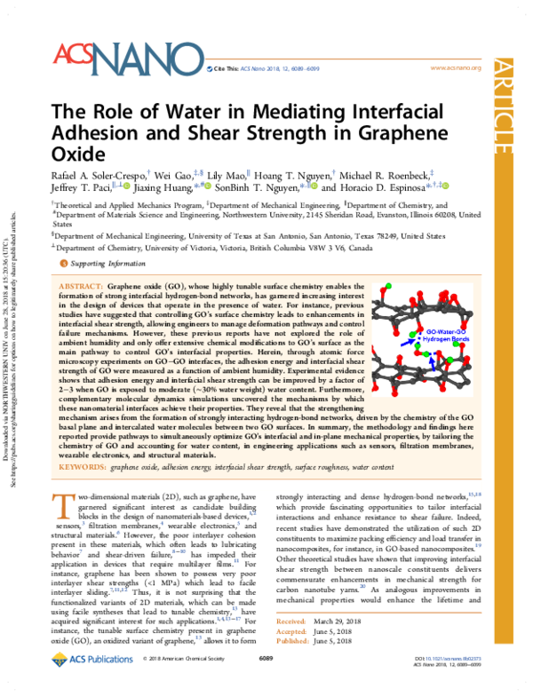 (PDF) The Role of Water in Mediating Interfacial Adhesion and Shear ...