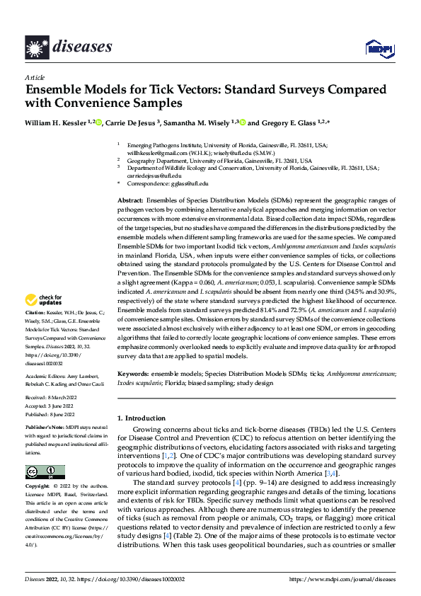 (PDF) Ensemble Models for Tick Vectors: Standard Surveys Compared with ...