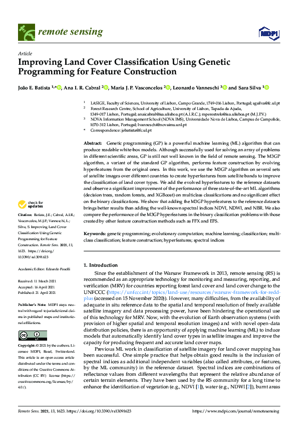 (PDF) Improving Land Cover Classification Using Genetic Programming