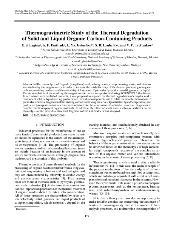 (PDF) Thermogravimetric study of the thermal degradation of solid and ...