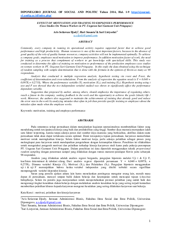 (PDF) Effect of Motivation and Training to Employees Performance
