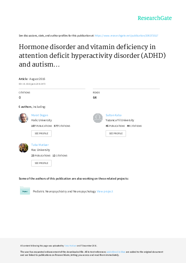(PDF) Hormone disorder and vitamin deficiency in attention deficit