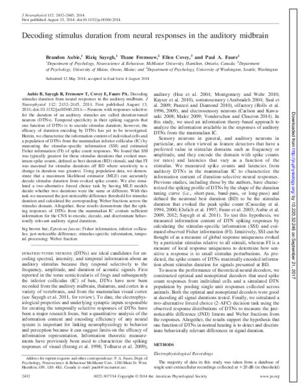 (PDF) Decoding stimulus duration from neural responses in the auditory ...