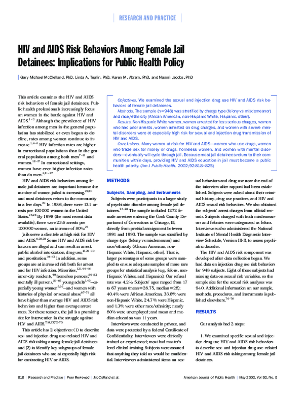 (PDF) HIV and AIDS Risk Behaviors Among Female Jail Detainees ...