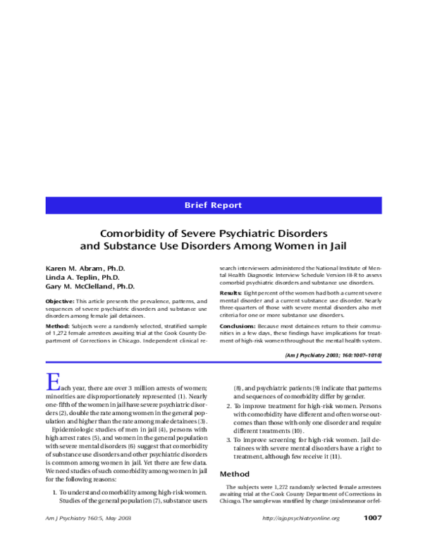 (PDF) Comorbidity of Severe Psychiatric Disorders and Substance Use ...