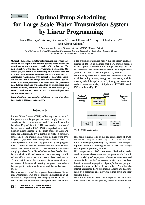 (PDF) Optimal Pump Scheduling for Large Scale Water Transmission System ...