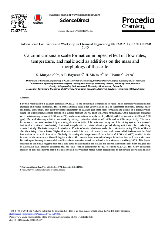 (PDF) Calcium Carbonate Scale Formation in Pipes Effect of Flow Rates